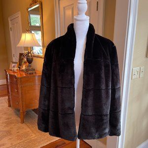 Black Faux Fur Lined with buttons Vera Wang Coat Sz Med
